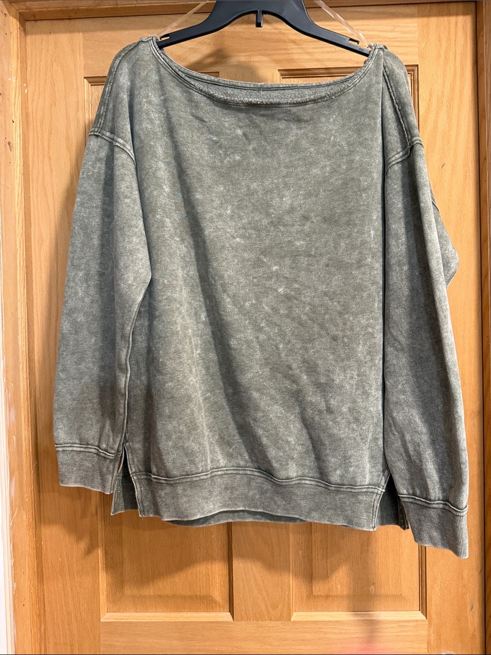 Rebellious One Mineral-Washed Olive Gray Boatneck Pullover